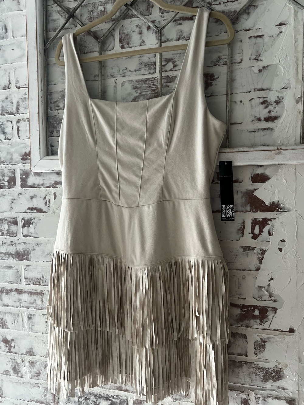 Nashville Girls trip Cream Fringe Tiered Mini Dress XL